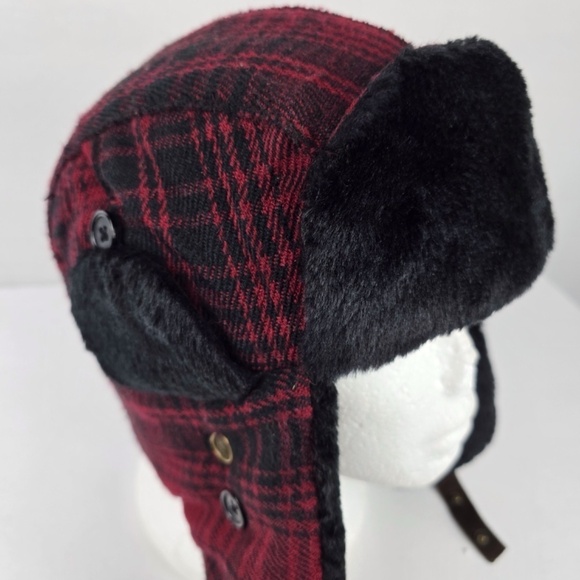 Woolrich Winter Trapper ear Hat Faux Shearling Plaid Tartan Red Size Large L - Picture 2 of 10